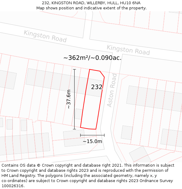 232, KINGSTON ROAD, WILLERBY, HULL, HU10 6NA: Plot and title map