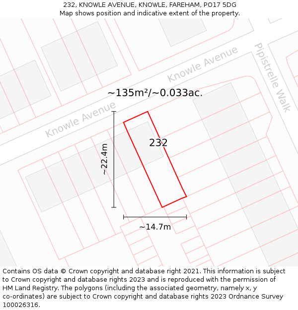 232, KNOWLE AVENUE, KNOWLE, FAREHAM, PO17 5DG: Plot and title map