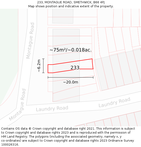 233, MONTAGUE ROAD, SMETHWICK, B66 4PJ: Plot and title map