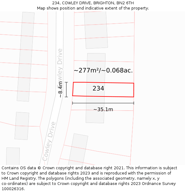 234, COWLEY DRIVE, BRIGHTON, BN2 6TH: Plot and title map