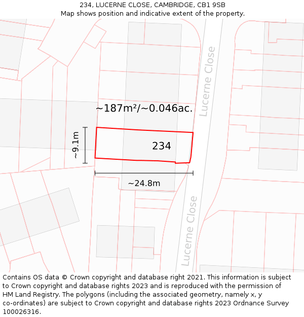 234, LUCERNE CLOSE, CAMBRIDGE, CB1 9SB: Plot and title map