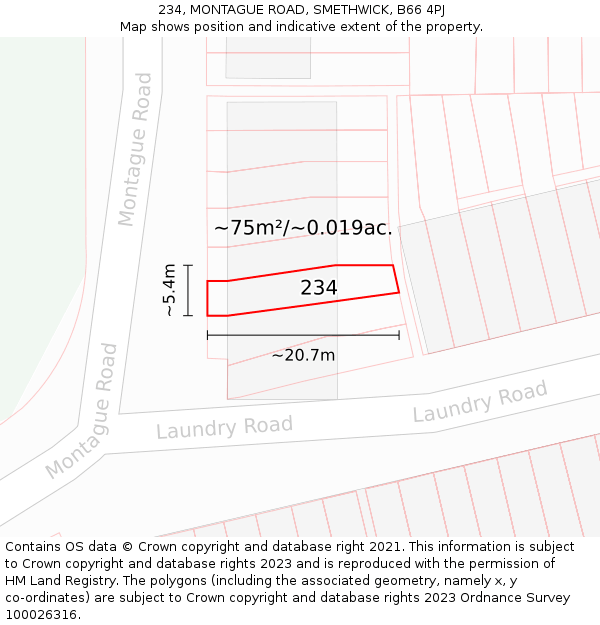234, MONTAGUE ROAD, SMETHWICK, B66 4PJ: Plot and title map