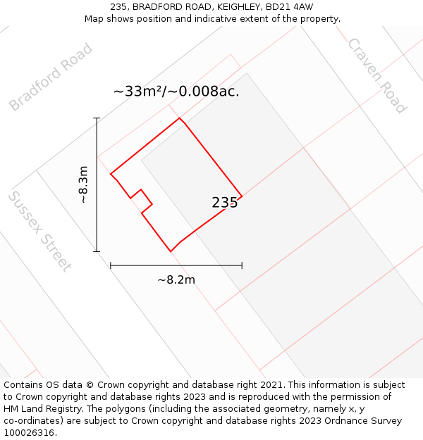 235, BRADFORD ROAD, KEIGHLEY, BD21 4AW: Plot and title map