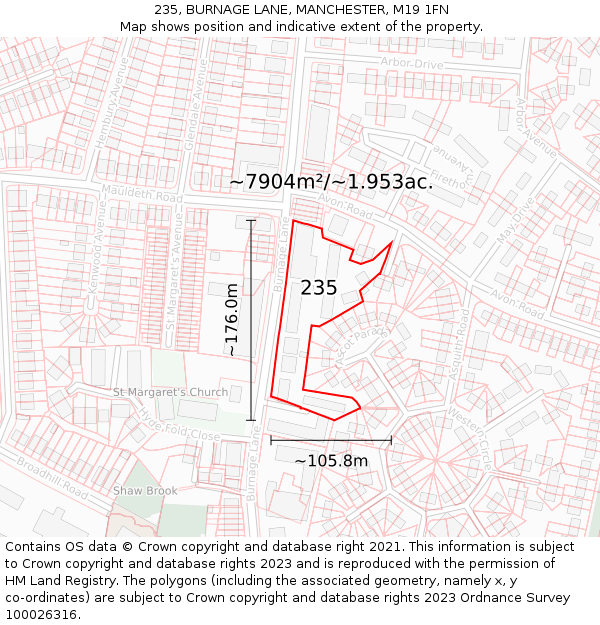 235, BURNAGE LANE, MANCHESTER, M19 1FN: Plot and title map