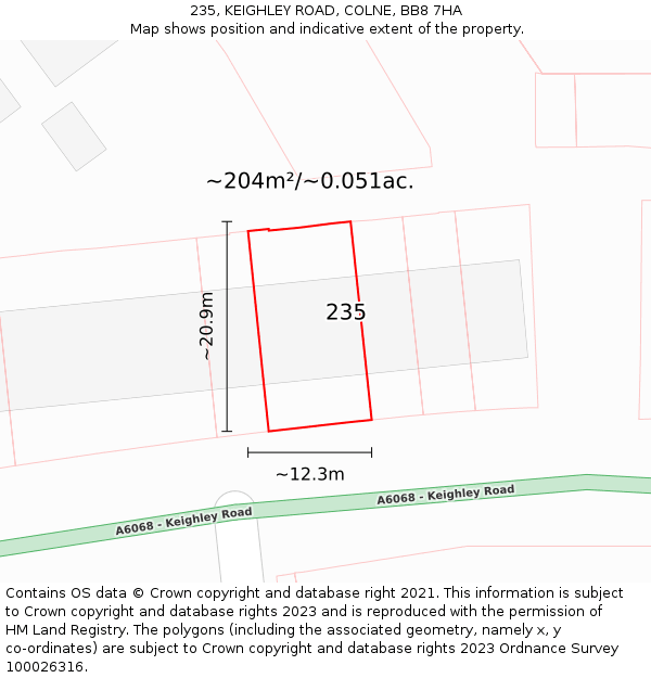 235, KEIGHLEY ROAD, COLNE, BB8 7HA: Plot and title map