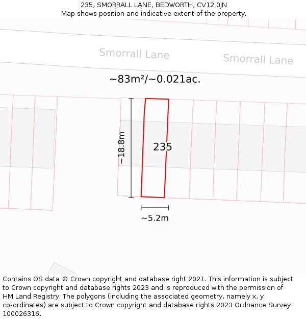 235, SMORRALL LANE, BEDWORTH, CV12 0JN: Plot and title map