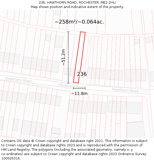 236, HAWTHORN ROAD, ROCHESTER, ME2 2HU: Plot and title map