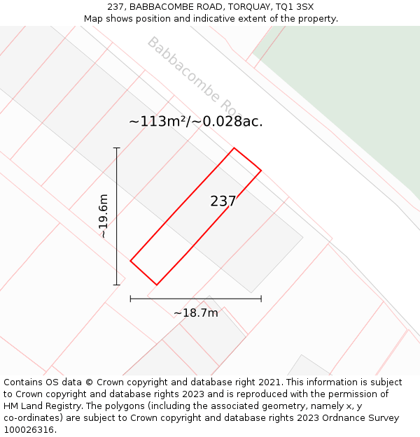 237, BABBACOMBE ROAD, TORQUAY, TQ1 3SX: Plot and title map