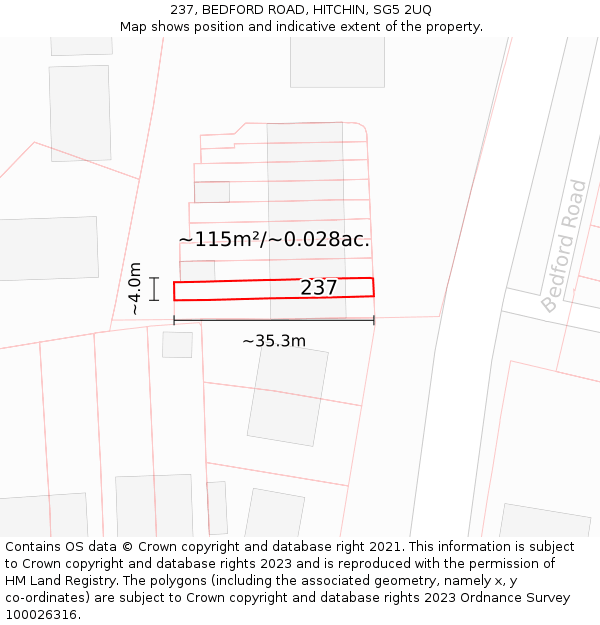 237, BEDFORD ROAD, HITCHIN, SG5 2UQ: Plot and title map