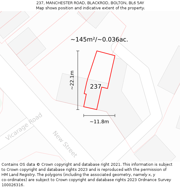 237, MANCHESTER ROAD, BLACKROD, BOLTON, BL6 5AY: Plot and title map