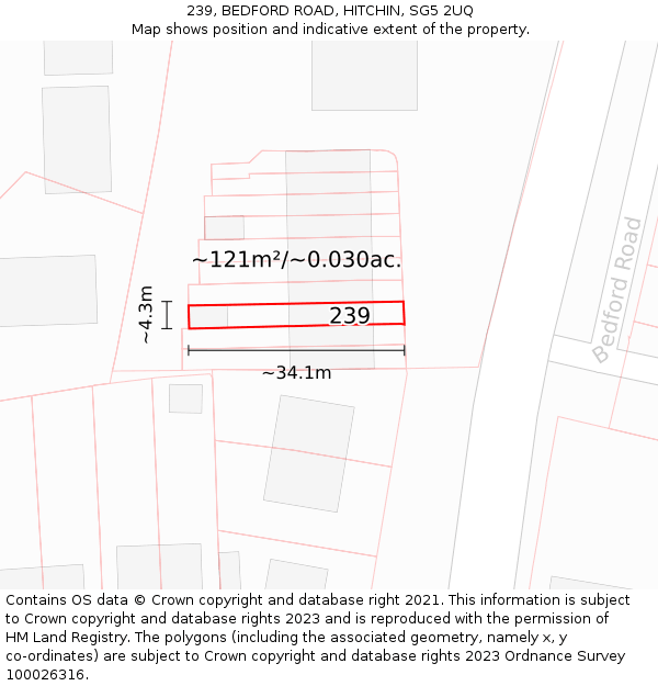 239, BEDFORD ROAD, HITCHIN, SG5 2UQ: Plot and title map