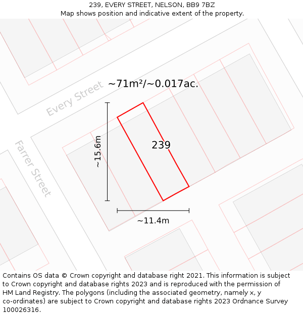 239, EVERY STREET, NELSON, BB9 7BZ: Plot and title map