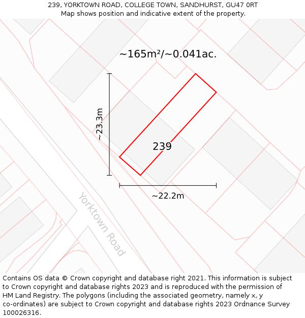 239, YORKTOWN ROAD, COLLEGE TOWN, SANDHURST, GU47 0RT: Plot and title map
