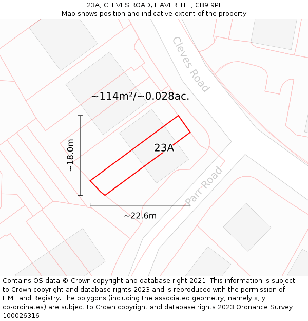 23A, CLEVES ROAD, HAVERHILL, CB9 9PL: Plot and title map
