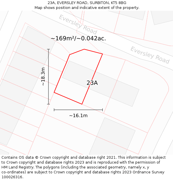 23A, EVERSLEY ROAD, SURBITON, KT5 8BG: Plot and title map
