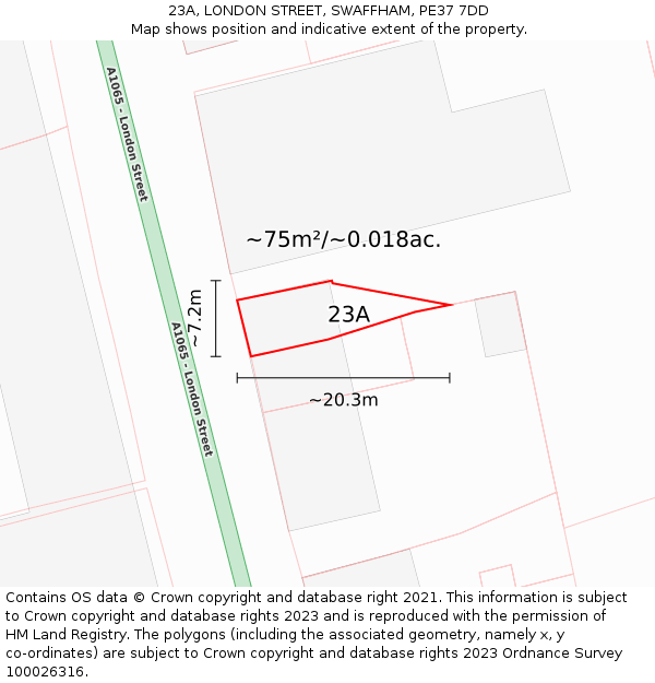 23A, LONDON STREET, SWAFFHAM, PE37 7DD: Plot and title map