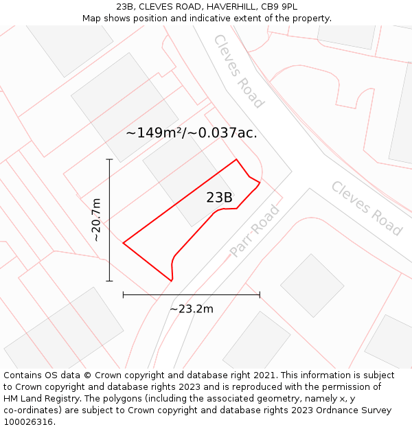 23B, CLEVES ROAD, HAVERHILL, CB9 9PL: Plot and title map