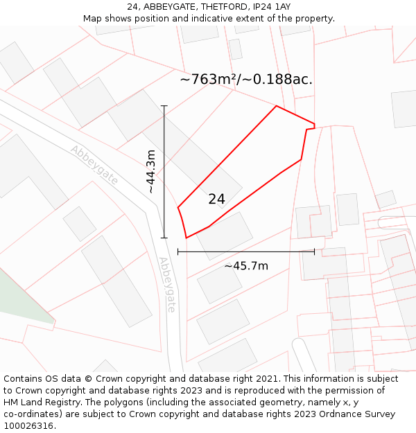 24, ABBEYGATE, THETFORD, IP24 1AY: Plot and title map