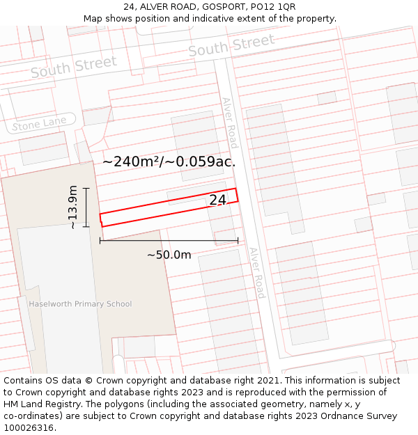 24, ALVER ROAD, GOSPORT, PO12 1QR: Plot and title map