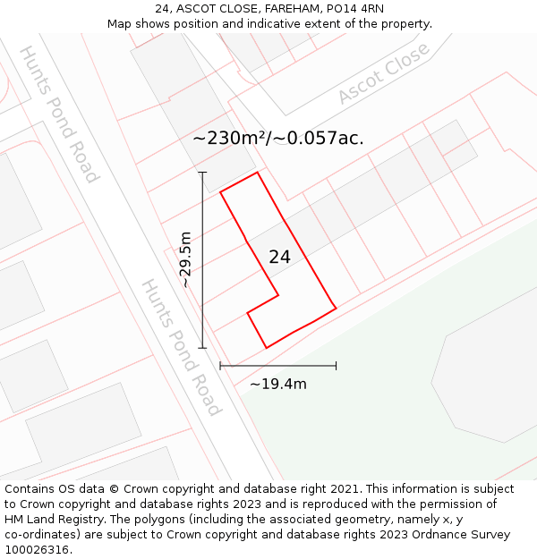 24, ASCOT CLOSE, FAREHAM, PO14 4RN: Plot and title map