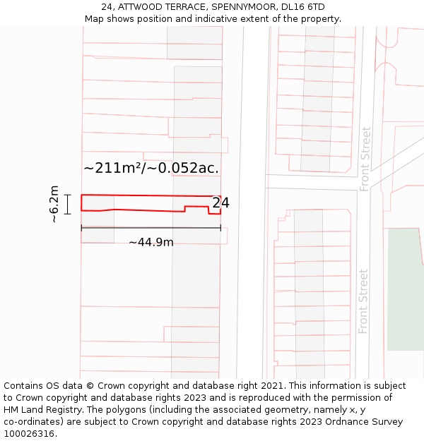 24, ATTWOOD TERRACE, SPENNYMOOR, DL16 6TD: Plot and title map