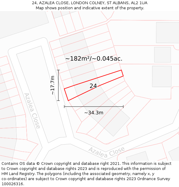 24, AZALEA CLOSE, LONDON COLNEY, ST ALBANS, AL2 1UA: Plot and title map