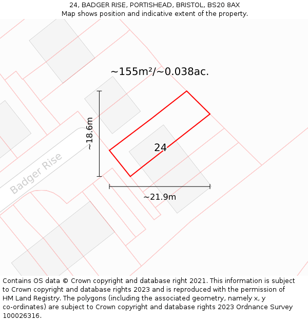 24, BADGER RISE, PORTISHEAD, BRISTOL, BS20 8AX: Plot and title map