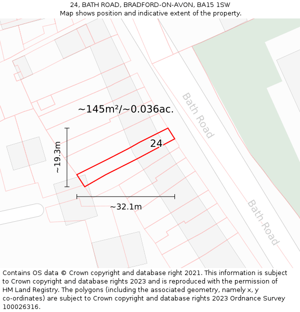 24, BATH ROAD, BRADFORD-ON-AVON, BA15 1SW: Plot and title map