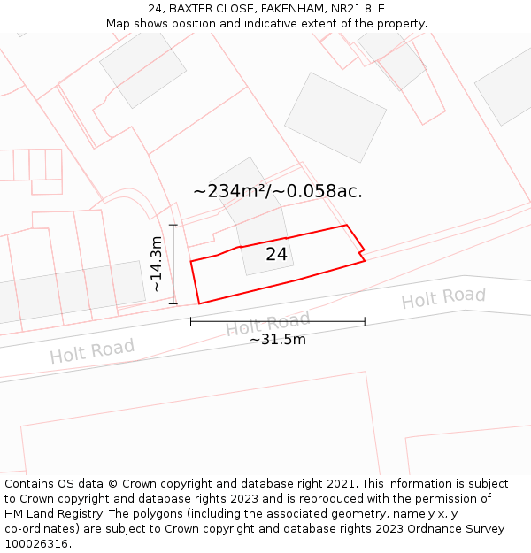 24, BAXTER CLOSE, FAKENHAM, NR21 8LE: Plot and title map