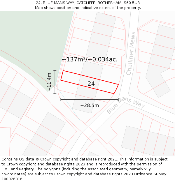 24, BLUE MANS WAY, CATCLIFFE, ROTHERHAM, S60 5UR: Plot and title map