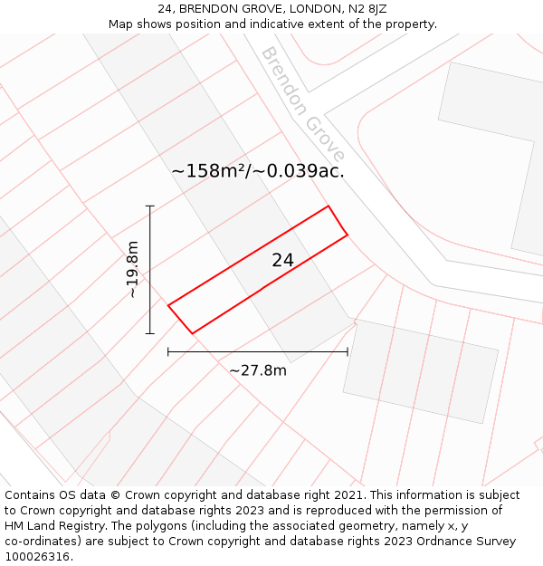 24, BRENDON GROVE, LONDON, N2 8JZ: Plot and title map