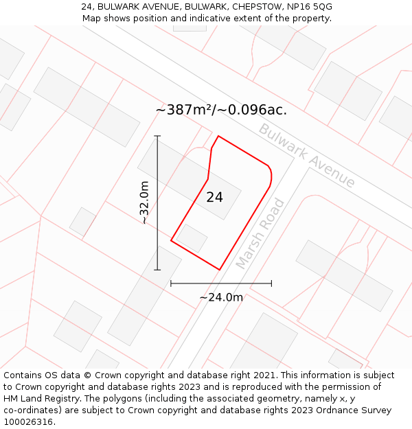 24, BULWARK AVENUE, BULWARK, CHEPSTOW, NP16 5QG: Plot and title map