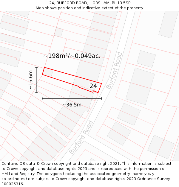 24, BURFORD ROAD, HORSHAM, RH13 5SP: Plot and title map