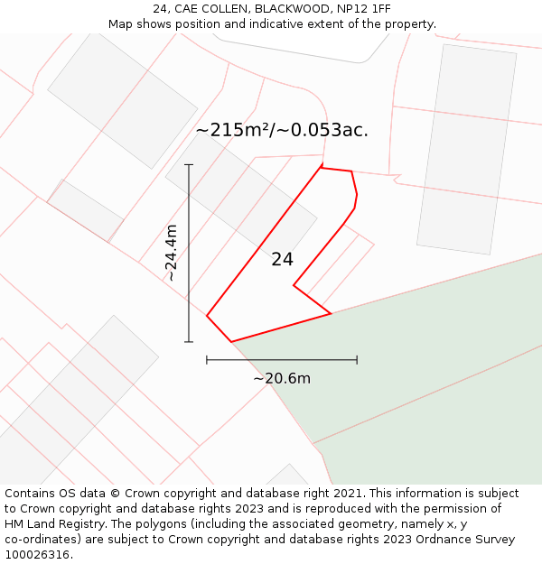 24, CAE COLLEN, BLACKWOOD, NP12 1FF: Plot and title map