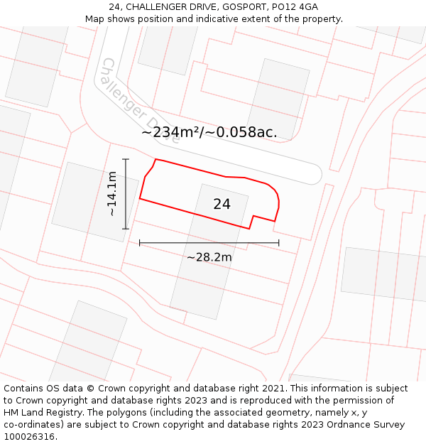 24, CHALLENGER DRIVE, GOSPORT, PO12 4GA: Plot and title map