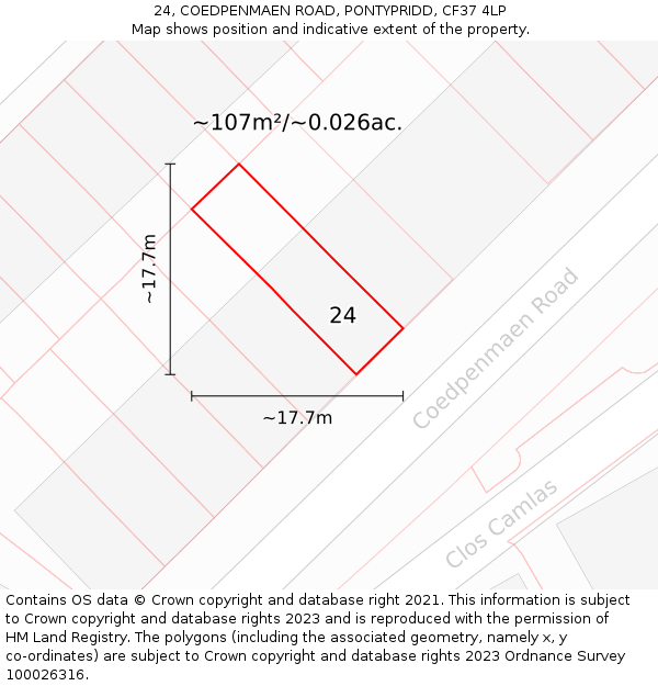 24, COEDPENMAEN ROAD, PONTYPRIDD, CF37 4LP: Plot and title map