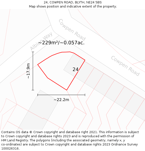 24, COWPEN ROAD, BLYTH, NE24 5BS: Plot and title map