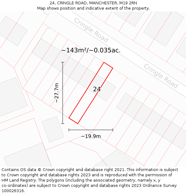 24, CRINGLE ROAD, MANCHESTER, M19 2RN: Plot and title map