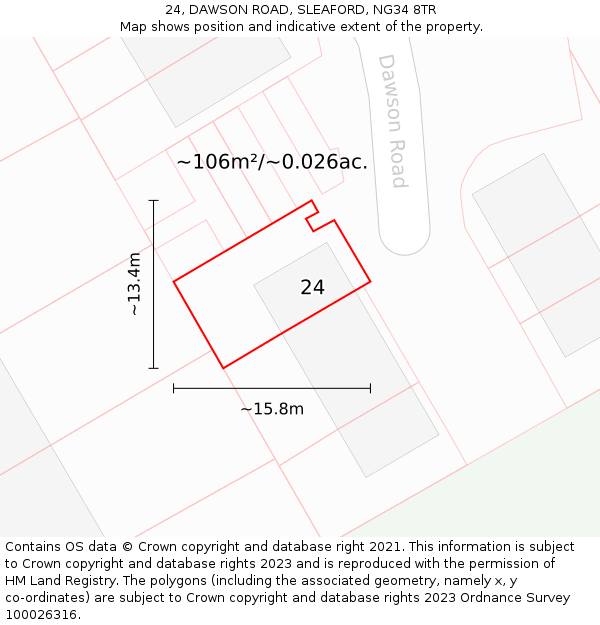 24, DAWSON ROAD, SLEAFORD, NG34 8TR: Plot and title map