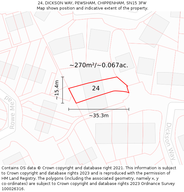 24, DICKSON WAY, PEWSHAM, CHIPPENHAM, SN15 3FW: Plot and title map