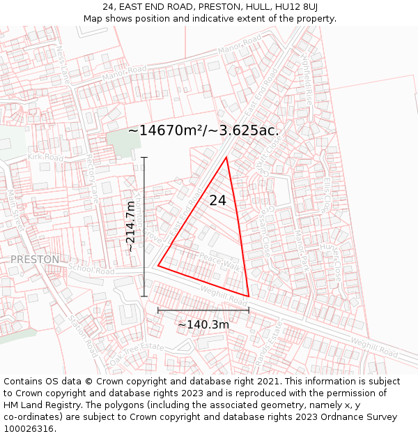 24, EAST END ROAD, PRESTON, HULL, HU12 8UJ: Plot and title map