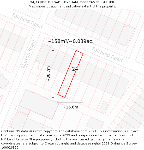 24, FAIRFIELD ROAD, HEYSHAM, MORECAMBE, LA3 1ER: Plot and title map