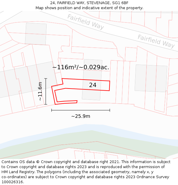 24, FAIRFIELD WAY, STEVENAGE, SG1 6BF: Plot and title map