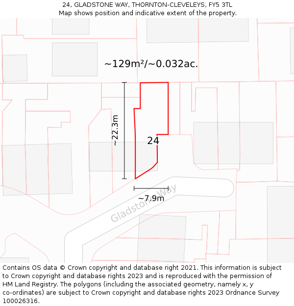 24, GLADSTONE WAY, THORNTON-CLEVELEYS, FY5 3TL: Plot and title map