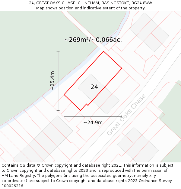 24, GREAT OAKS CHASE, CHINEHAM, BASINGSTOKE, RG24 8WW: Plot and title map