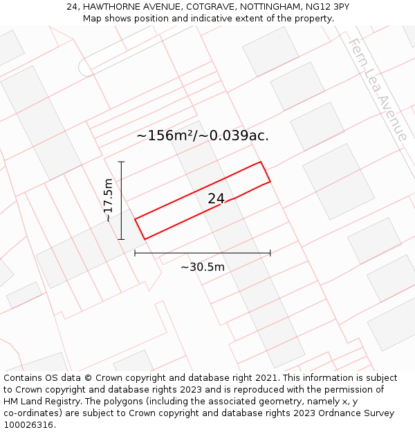 24, HAWTHORNE AVENUE, COTGRAVE, NOTTINGHAM, NG12 3PY: Plot and title map