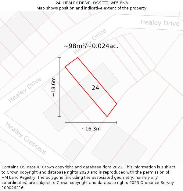 24, HEALEY DRIVE, OSSETT, WF5 8NA: Plot and title map