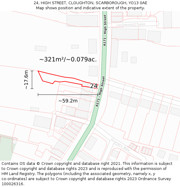 24, HIGH STREET, CLOUGHTON, SCARBOROUGH, YO13 0AE: Plot and title map