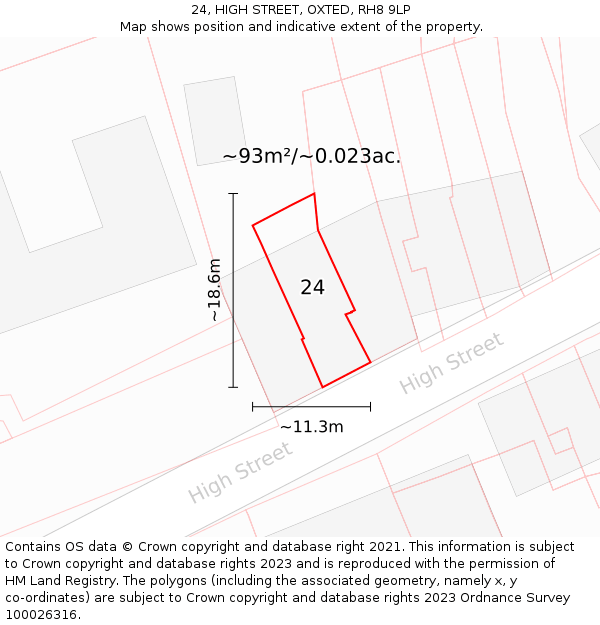 24, HIGH STREET, OXTED, RH8 9LP: Plot and title map
