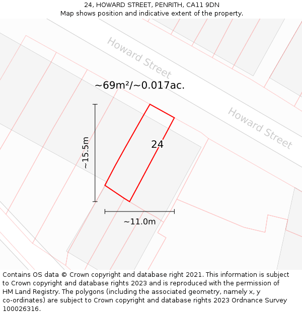 24, HOWARD STREET, PENRITH, CA11 9DN: Plot and title map